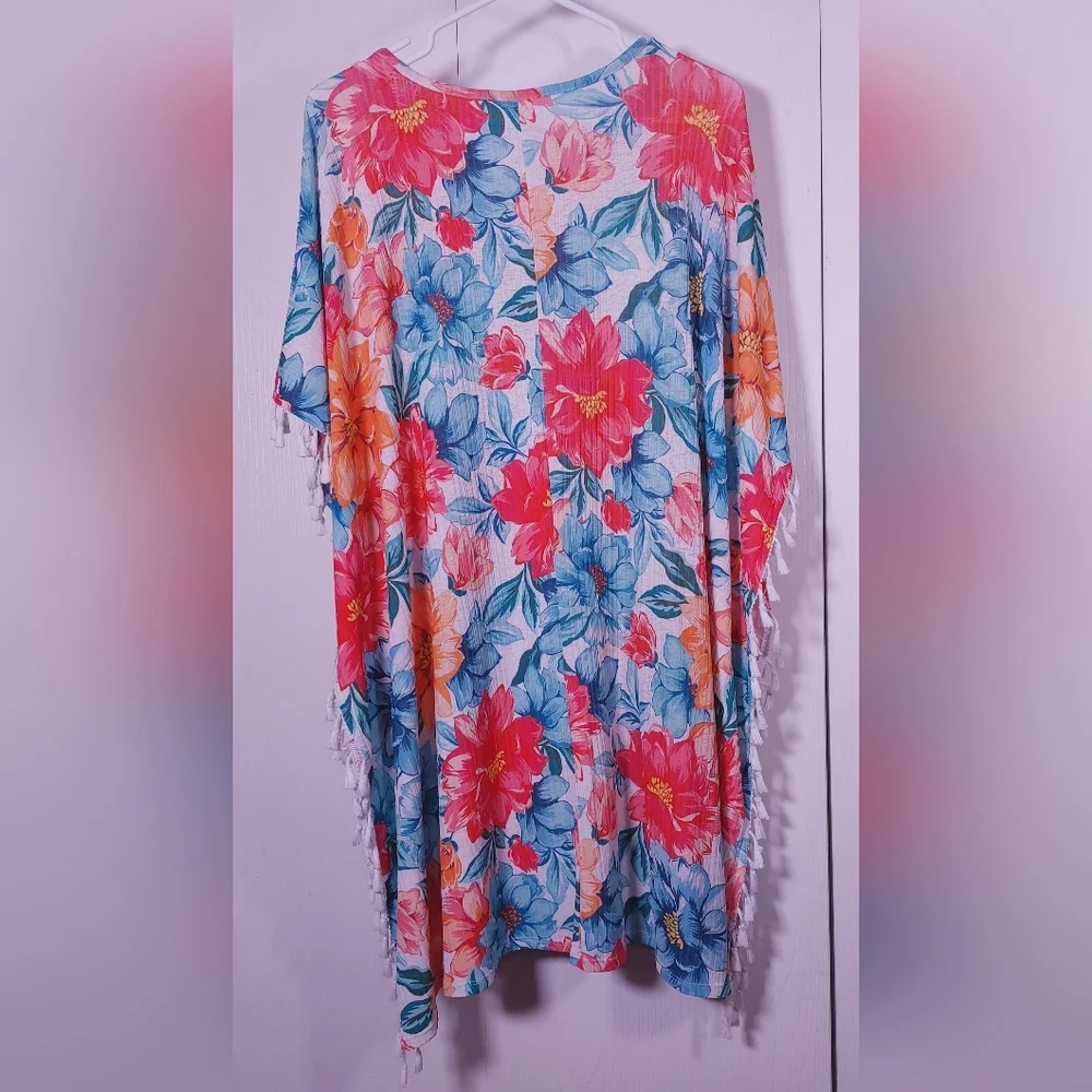 Swimsuit Coverup Fringe Floral Tassels Tropical Beach Resort Pool One Size Color